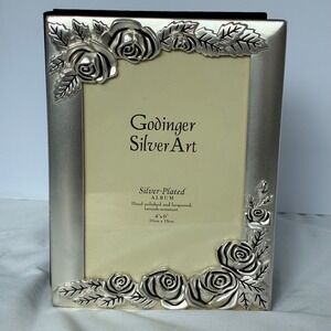 Godinger Photo Album Satin Rose SilverPlated Floral Vtg Wedding Coquette Regency